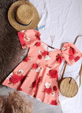 Краткий персиковый топ блуза в розы1 фото