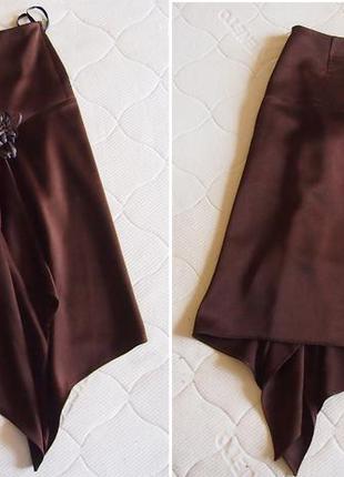 Юбка атлас ассиметрия кожаный цветок м