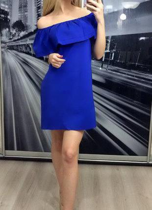 Платье волан синее