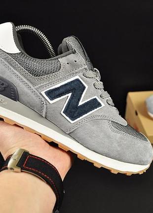 Мужские кроссовки new balance 574 grey, серые, замшевые, демисезонные