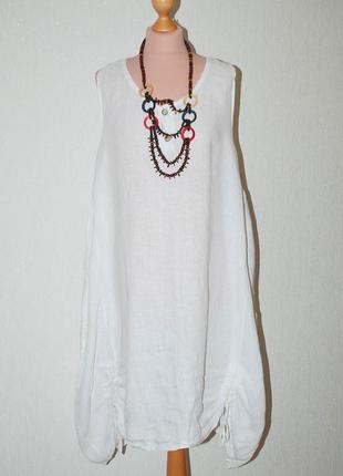 Италия лен батал сарафан платье льняное свободное боченок кокон коконом боченком3 фото