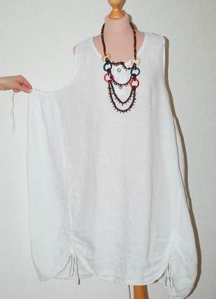 Италия лен батал сарафан платье льняное свободное боченок кокон коконом боченком2 фото
