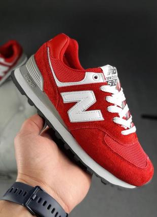 Жіночі кросівки new balance 574 red/white, червоні з білим, замшеві, демісезонні