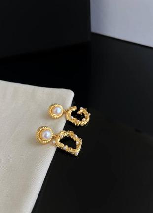 Сережки у позолоті з перлами майорка2 фото