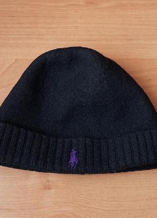 Чорна шерстяна-вовняна вінтажна шапка polo ralph lauren vintage