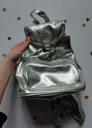 Рюкзак срібного кольору металік2 фото