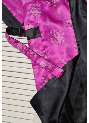 Шикарный двусторонний атласный длинный халат кимоно с вышивкой7 фото
