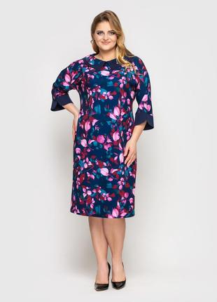 Великолепное сине-розовое платье с поясом и фигурным воротником, больших размеров от 52 до 586 фото