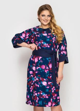 Великолепное сине-розовое платье с поясом и фигурным воротником, больших размеров от 52 до 584 фото
