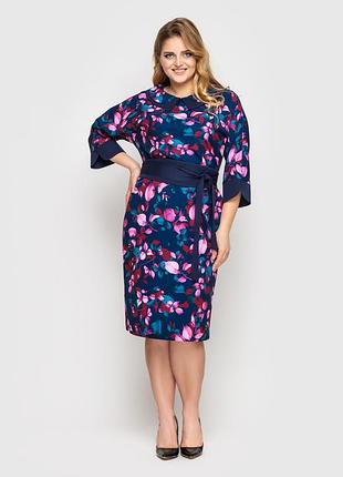 Чудове синьо-рожеве плаття з поясом і фігурним коміром, великих розмірів від 52 до 58