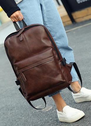 Чоловічий шкіряний чорний коричневий міський рюкзак ранець чоловіча сумка портфель для ноутбука