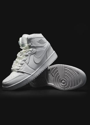 Кроссовки кожаные nike air jordan 1 white, хайтопы, наложенный платёж