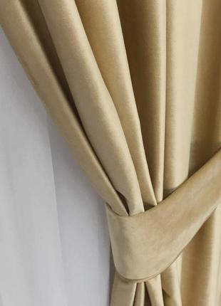 Портьерная ткань для штор бархат золотисто-бежевого цвета4 фото