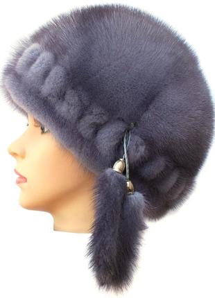 Женская норковая  шапка модель "конфетка резаная 1 ряд "