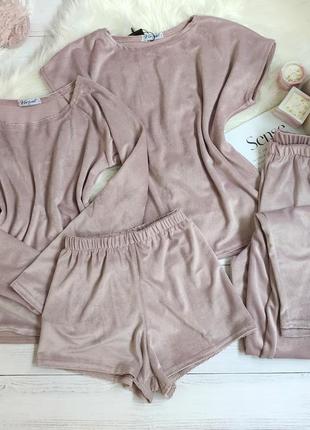 Жіночий красивий комплект четвірка. жіноча велюрова піжама четвірка