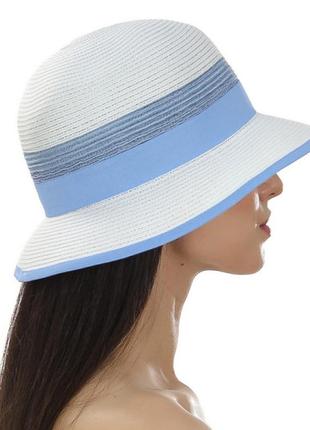 Жіноча капелюх невеликі поля колір білий з блакитним і з кораловим