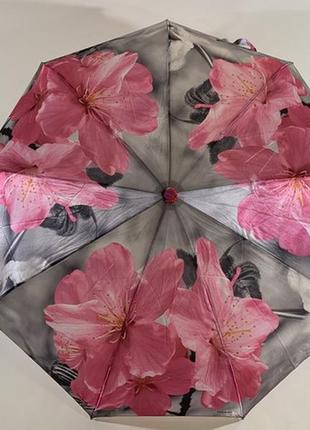 Жіночий атласний парасольку автомат на 9 спиць квітковий принт2 фото