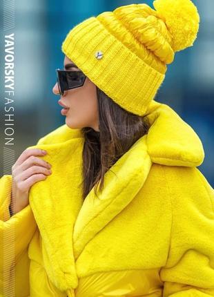 Женская  шапка комбинированная размер 54-58 см цвет бордовый желтый черный5 фото