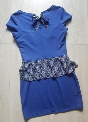 Плаття/платье с баской/короткое платье/синее платье6 фото