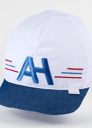 Бейсболка кепка для хлопчика розмір 46-52 см колір білий+джинс