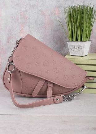 Стильна рожева сумка сумочка клатч на довгій короткій ручці модна з принтом