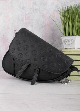 Стильная черная сумка сумочка клатч на длинной короткой ручке модная с принтом