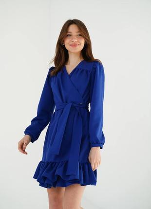 Платье на запах с рюшами синее leman lm4439-25 фото