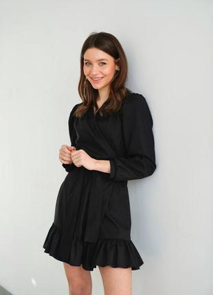 Платье на запах с рюшами черное leman lm4439-13 фото
