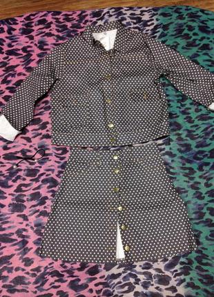 Джинсовий костюм двійка -піджак і спідниця принт зірки3 фото