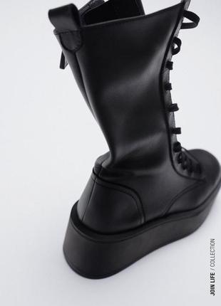 Кожаные ботинки на платформе zara шкіряні чоботи на платформі зара3 фото