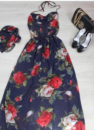 Шифоновое платье с розами1 фото