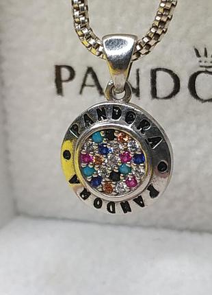 Шарм подвеска стерлинговое серебро 925 проба цирконий ale круг монограмма разноцветные камни логотип бренда камешки кулон пандора