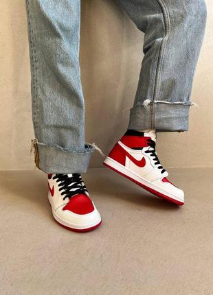 Nike jordan 1 retro white/ university red брендовые высокие красные белые трендовые кроссовки найк джордан весна осень високі червоні білі кросівки9 фото