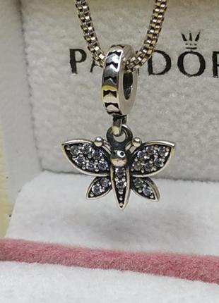Шарм подвеска стерлинговое серебро 925 проба ale цирконий бабочка раскрытые крылья порхающая мотылек пандора1 фото
