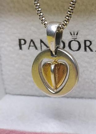 Шарм подвеска стерлинговое серебро 925 проба цвет золото сердечко вращается кулон медальон в стиле пандора2 фото