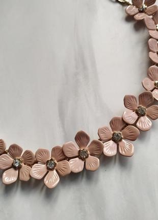 Колье ожерелье винтаж с эмалью цветами цветы персик розовый кристаллами кристаллы swarovski сваровски винтажное чокер винтажный