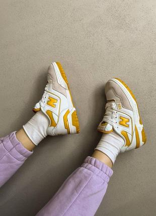 New balance 550 yellow новинка брендовые женские кроссовки беланс желтые белые весна осень жіночі жовті білі кросівки