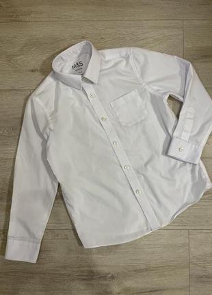 Хлопковая белая рубашка на 7-8 лет для школы marks&spenser