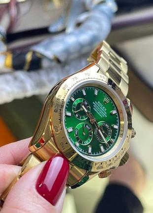 Часы наручные женские зелёные золотистые брендовые в стиле ролекс rolex4 фото