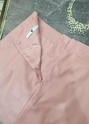 Красивая  мини юбка  с воланом кожзам искусственная кожа эко кожа пудра розовая by very7 фото