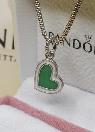 Шарм стерлінгове срібло 925 проба ale зелене серце з білим логотип бренду сердечко зелений кулон пандора