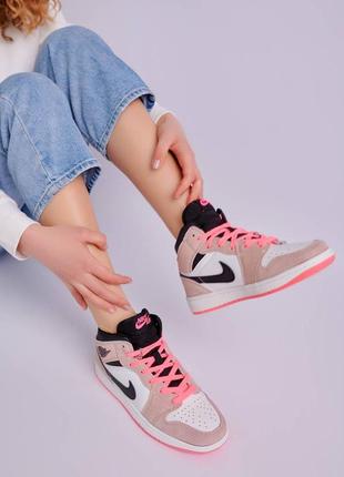 Nike jordan 1 se pink новинка брендовые крутые розовые высокие кроссовки найк джордан трендовая модель весна лето осень жіночі високі рожеві кросівки3 фото