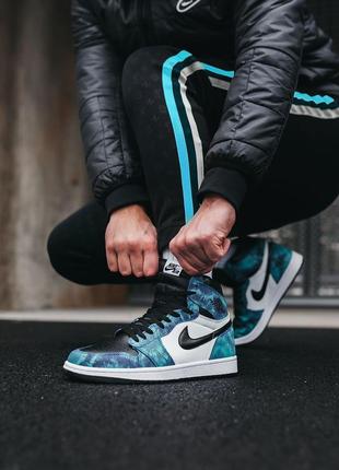 Кроссовки кожаные nike air jordan 1 tie dye