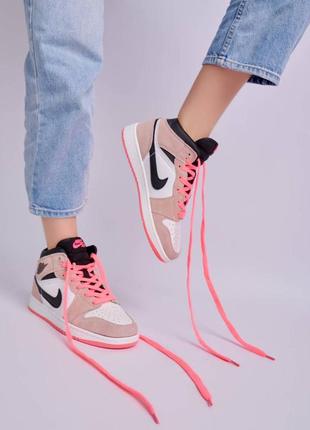 Nike jordan 1 se pink новинка брендовые крутые розовые высокие кроссовки найк джордан трендовая модель весна лето осень жіночі високі рожеві кросівки2 фото