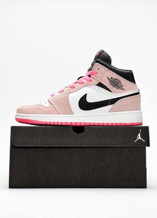 Nike jordan 1 se pink новинка брендовые крутые розовые высокие кроссовки найк джордан трендовая модель весна лето осень жіночі високі рожеві кросівки8 фото