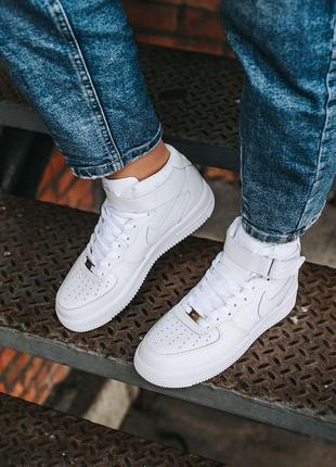 Кросівки шкіряні nike air force 1 high white, високі кеди, хайтопы, післяплата ❤️