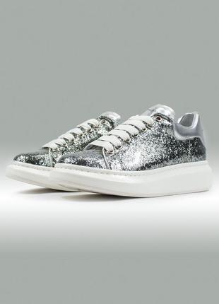 Кроссовки кожаные alexander mcqueen leather-trimmed glitter