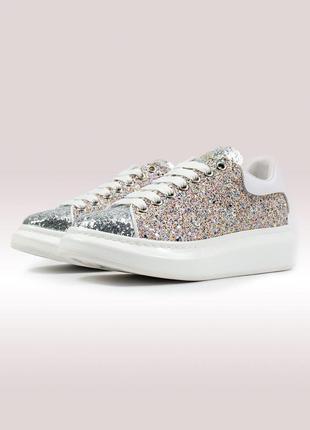 Кроссовки кожаные alexander mcqueen lace-up glitter-leather