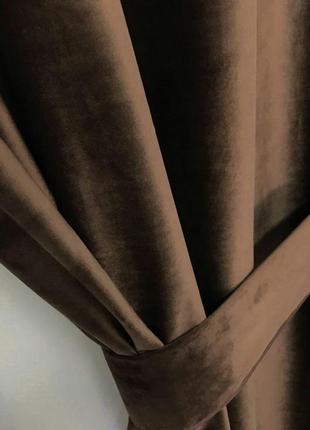 Порт'єрна тканина для штор оксамит коричневого кольору4 фото