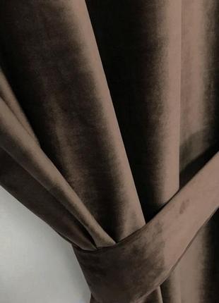 Порт'єрна тканина для штор оксамит шоколадного кольору6 фото